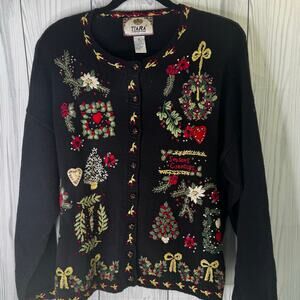 Tiara International Vintage 90s Christmas Cardigan Sweater Women's Size XL